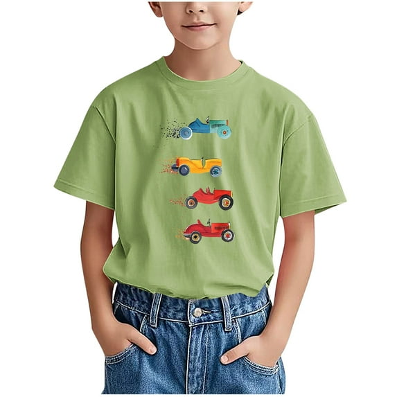 Lopecy-Sta Vehicle Set Print Short Sleeve T-shirt for Kid Boys Summer Fashion Round Neck Casual Versatile Shirts 3-4 Years