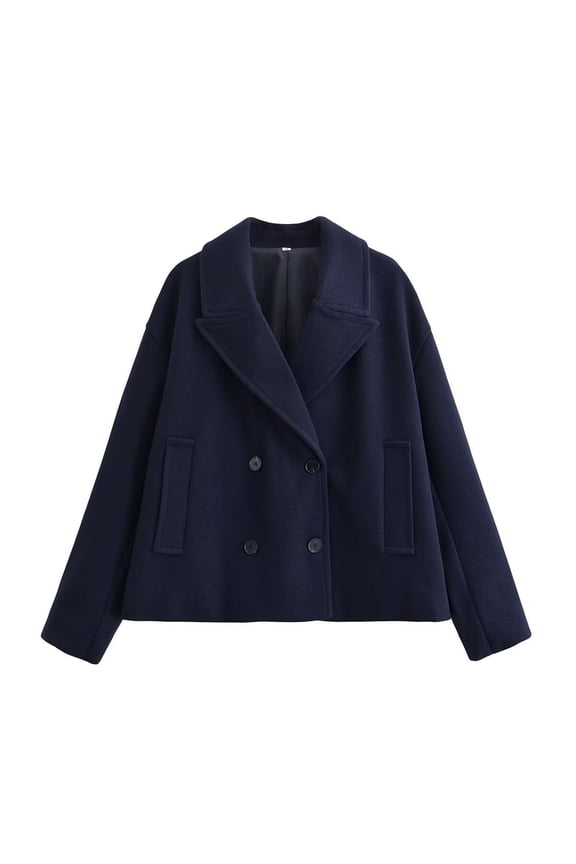 Women Long Lapel Double Breasted Plaid Cropped Blazer Regular Fit Check Pattern Short Suit Jacket Mid Weight Wrinkle Resistant Office Transitional Outerwear