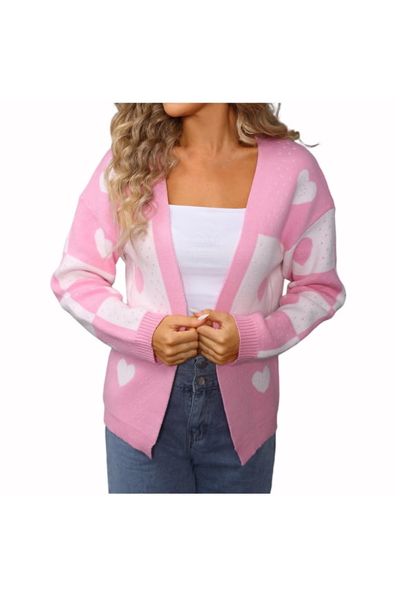 Women Long Sleeve V Neck Print Button Front Knit Cardigan Loose Fit Lightweight Fruit Pattern Sweater Coat Wrinkle Resistant Transitional Outerwear for Spring Fall