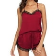 thumbnail image 1 of Lopecy-Sta Women Sleepwear Sleeveless Strap Nightwear Lace Trim Satin Cami top Pajama Sets Womens Pajama Sets Pajamas for Women Wine Red - L, 1 of 7