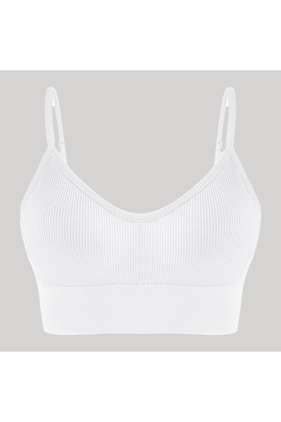 Women's Bra U‑Neck Vertical Ribbed‑Textured Seamless Supportive Bralette with Thin Adjustable Shoulder Straps Non‑Underwire Gentle Lift and Side Gathering