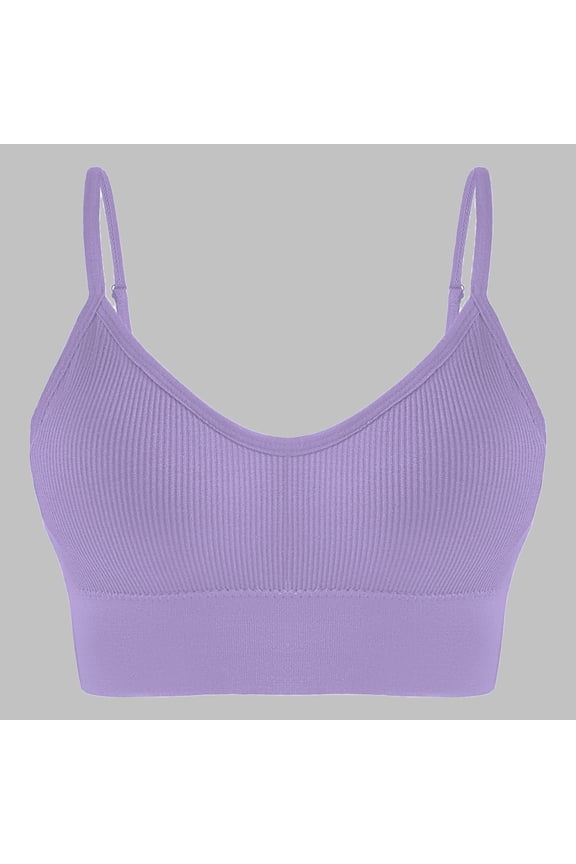 Women's Bra U‑Neck Vertical Ribbed‑Textured Seamless Supportive Bralette with Thin Adjustable Shoulder Straps Non‑Underwire Gentle Lift and Side Gathering