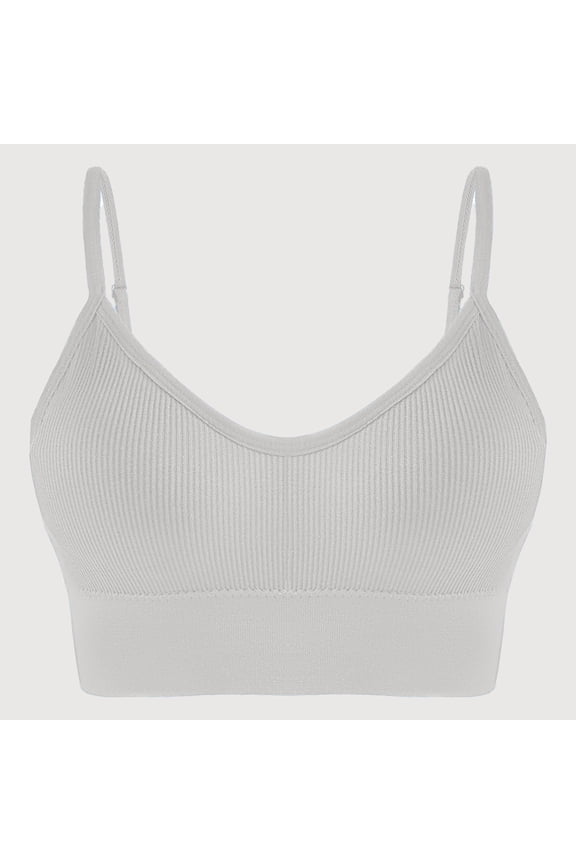 Women's Bra U‑Neck Vertical Ribbed‑Textured Seamless Supportive Bralette with Thin Adjustable Shoulder Straps Non‑Underwire Gentle Lift and Side Gathering
