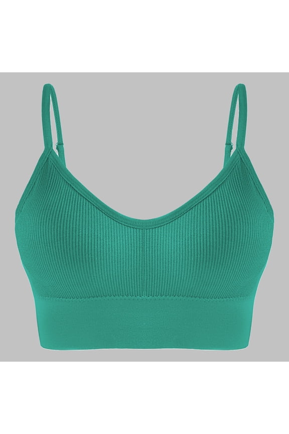 Women's Bra U‑Neck Vertical Ribbed‑Textured Seamless Supportive Bralette with Thin Adjustable Shoulder Straps Non‑Underwire Gentle Lift and Side Gathering