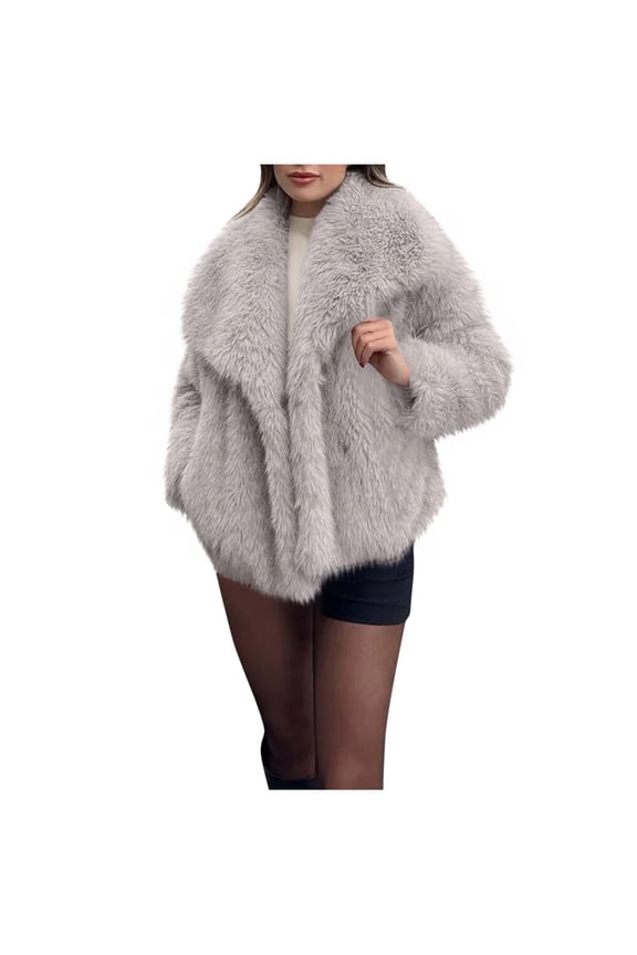 Women's Button-Down Coat Collared Faux Fur Short Jacket Cozy Outerwear for Fall and Winter Streetwear, Multiple Colors Available
