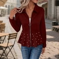thumbnail image 1 of Lopecy-Sta Women's Casual Zip-Up Peplum Jacket, Long Sleeve Collared Studded Cardigan Top for Daily Wear & Party Red M, 1 of 5