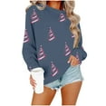 thumbnail image 1 of Lopecy-Sta Women's Christmas Pink Tree Allover Print Crew Neck Sweatshirt, Loose Drop Shoulder Polyester Long Sleeve Top, Festive Holiday Pullover Navy L, 1 of 4