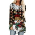 thumbnail image 1 of Lopecy-Sta Women's Christmas Santa Claus Print Top, Casual Long Sleeve Round Neck Tunic Shirt, Loose Fit Cotton Blouse for Holiday Gray XL, 1 of 5