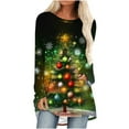 thumbnail image 1 of Lopecy-Sta Women's Christmas Santa Claus Print Top, Casual Long Sleeve Round Neck Tunic Shirt, Loose Fit Cotton Blouse for Holiday Green 2XL, 1 of 5