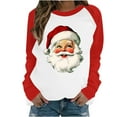thumbnail image 1 of Lopecy-Sta Women's Christmas Santa Plaid Raglan Sweatshirt, Casual Long Sleeve Crew Neck Pullover, Healthy Fabric Fleece Holiday Top for Women Red 2XL, 1 of 3