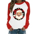 thumbnail image 1 of Lopecy-Sta Women's Christmas Santa Plaid Raglan Sweatshirt, Casual Long Sleeve Crew Neck Pullover, Healthy Fabric Fleece Holiday Top for Women Red L, 1 of 3