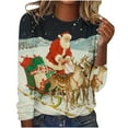 thumbnail image 1 of Lopecy-Sta Women's Christmas Santa & Reindeer Print Long Sleeve T-Shirt, Casual Crew Neck Cotton Top, Festive Holiday Pullover for Women Black L, 1 of 5