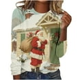 thumbnail image 1 of Lopecy-Sta Women's Christmas Santa & Reindeer Print Long Sleeve T-Shirt, Casual Crew Neck Cotton Top, Festive Holiday Pullover for Women Red 5XL, 1 of 5