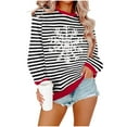 thumbnail image 1 of Lopecy-Sta Women's Christmas Snowflake Graphic Striped Crew Neck Sweatshirt, Long Sleeve Drop Shoulder Polyester Top, Festive Holiday Pullover Black L, 1 of 4