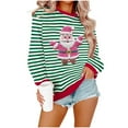 thumbnail image 1 of Lopecy-Sta Women's Christmas Snowflake Graphic Striped Crew Neck Sweatshirt, Long Sleeve Drop Shoulder Polyester Top, Festive Holiday Pullover Green M, 1 of 6