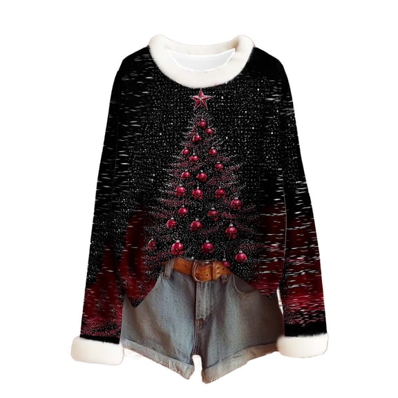 Lopecy-Sta Women's Christmas Snowflake Print Sweater, Long Sleeve Fuzzy Knitted Cotton Top, Casual Crew Neck Pullover for Fall Winter Holiday Wine M