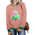 thumbnail image 1 of Lopecy-Sta Women's Christmas Striped Tree Print Crew Neck Sweatshirt, Loose Drop Shoulder Polyester Long Sleeve Top, Festive Holiday Pullover Green L, 1 of 4