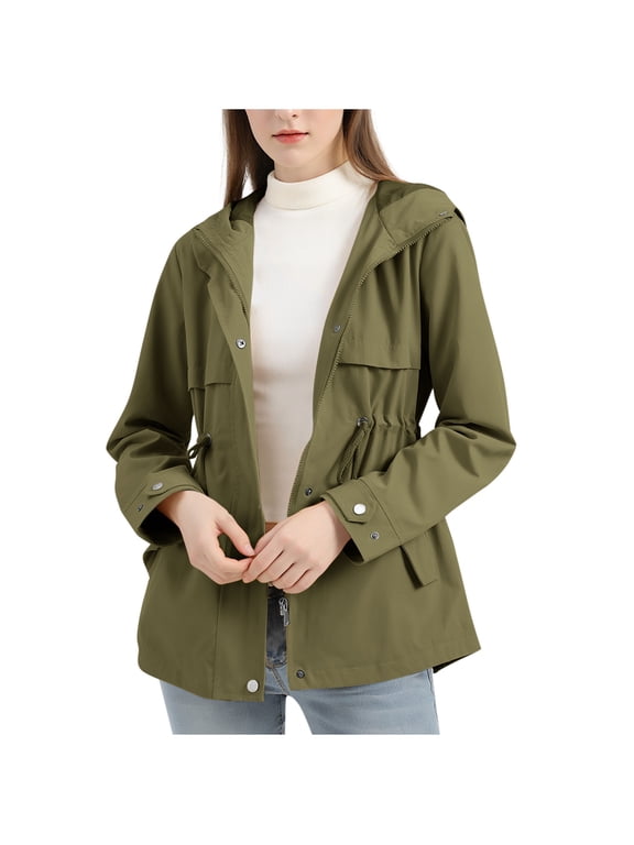 Women's Drawstring Waist Hooded Jacket Casual Lightweight Coat Long Sleeve Utility Outerwear for Fall and Winter, Multiple Colors Available