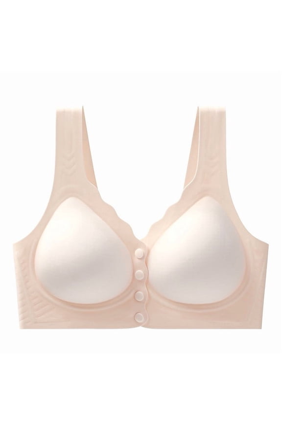 Women’s Front Button Wide Strap Scalloped Wireless Bra Seamless Molded Cups Wire Free Easy Front Closure Soft Breathable Support Comfort Post Surgery Elderly Casual Underwear