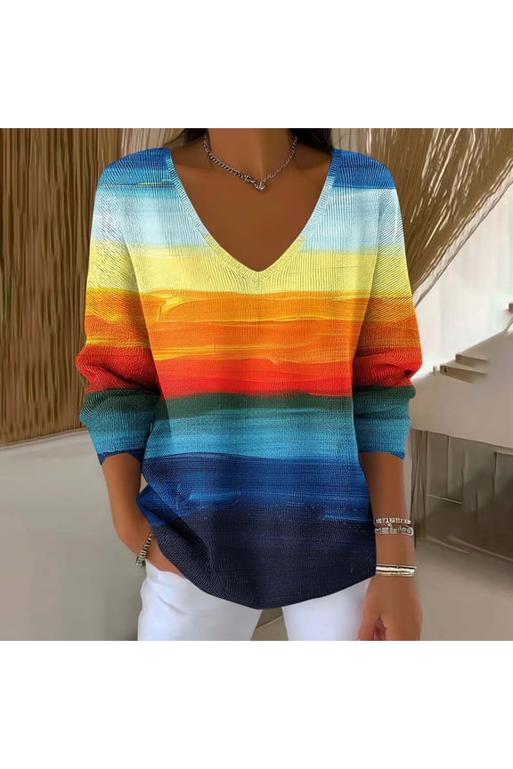 Women's Halloween Thanksgiving Sparkle Pumpkin Print V-Neck Sweater, Polyester Fleece Lightweight Long Sleeve Pullover Multicolor 3XL