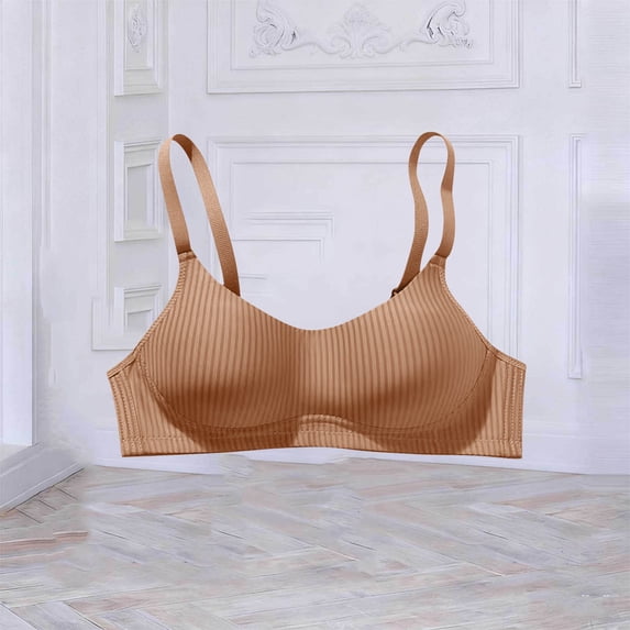 Lopecy-Sta Women's Invisible Seamless Ribbed Bra, Wireless Lightly Padded Everyday T-Shirt Bra with Adjustable Shoulder Straps, Comfortable Breathable Bralette for Daily Wear