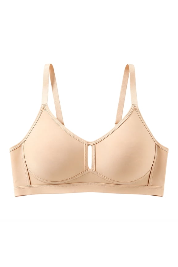 Women’s Keyhole Center V-Neck Wide Adjustable Strap Solid Wireless Support Bra Smooth Moulded Pads Wire Free Soft Breathable Anti-Sagging Office Workout Home All Day Comfort Underwear
