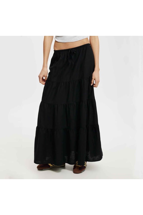 Women's Maxi Skirt Drawstring Tiered Casual Flowy Layered Long Skirt Breathable A-Line Skirt for Beach and Everyday Wear