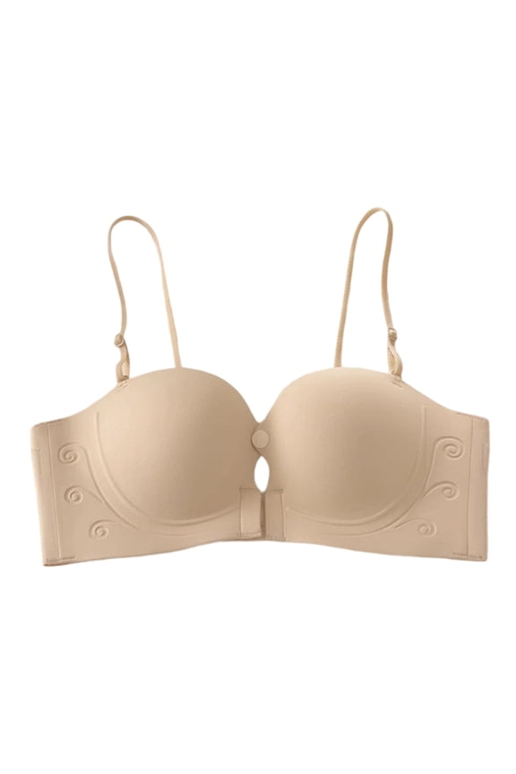 Women’s Multiway Push Up Strapless Wireless Bra Nylon Spandex Detachable Thin Shoulder Straps Molded Padded Cups Firm Lift Invisible Support Bra for Wedding Party Daily Outfits