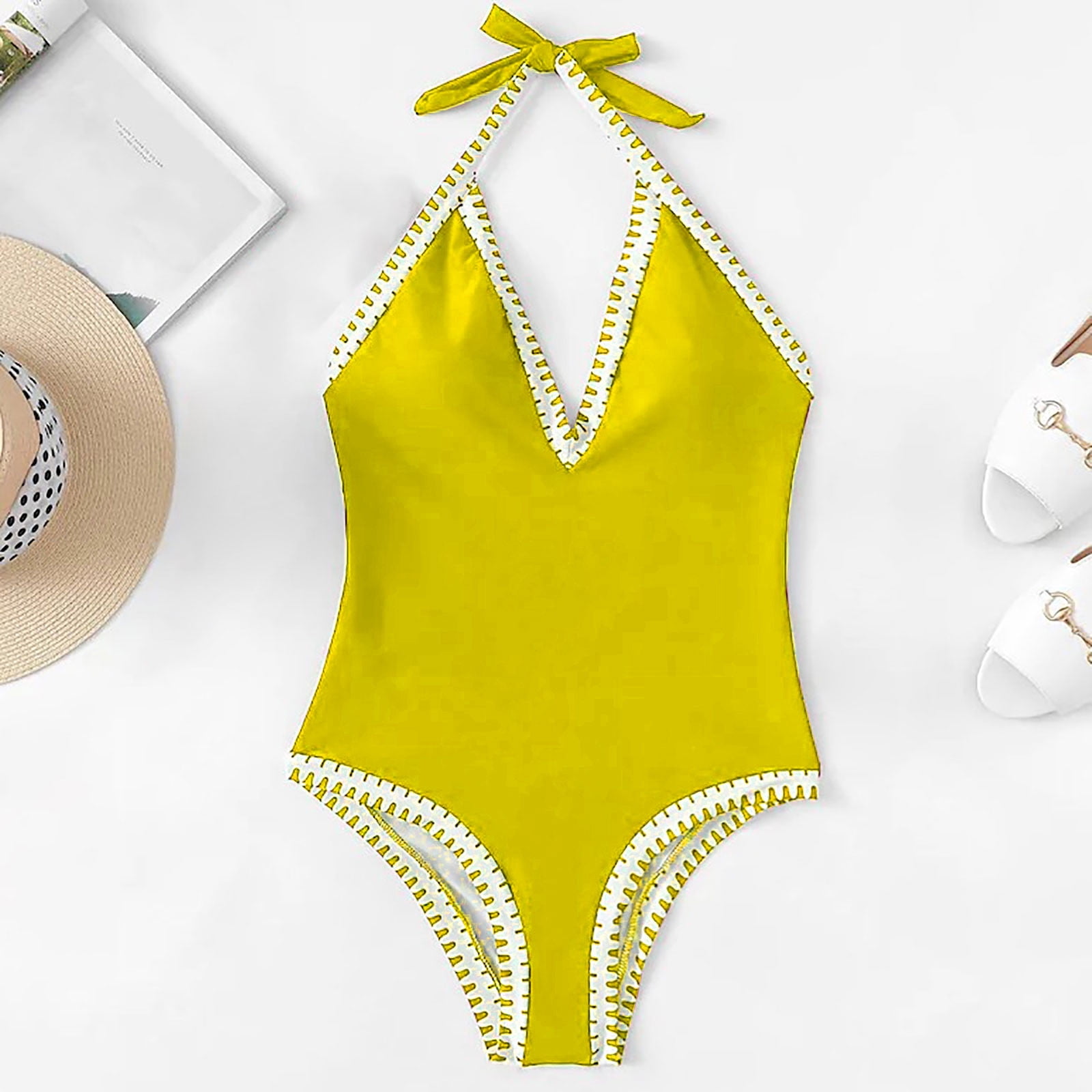 LopecySta Women's New Solid Color Swimwear Fashion Swimwear Tummy