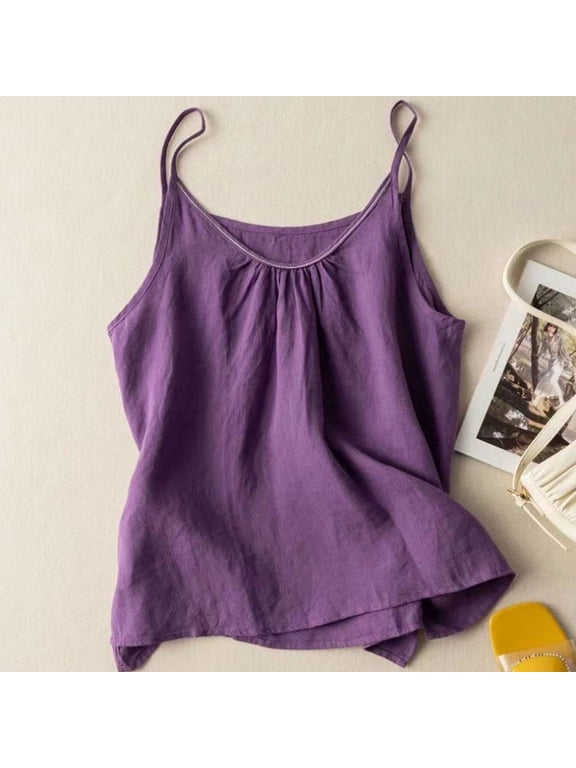 Women’s Pajama Cami Cotton Gathered Double Strap V-Neck Nightwear Lightweight Breathable Loungewear Tank Loose Fit Casual Sleep Top
