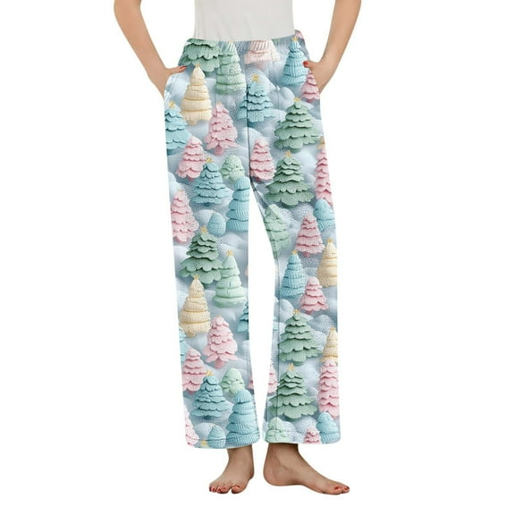 Lopecy-Sta Women's Pajamas Christmas Comfy Casual Pajama Pants with Pockets & Drawstring Warm Pajama Sleep Pants Fleece Sleepwear Bottom for Women