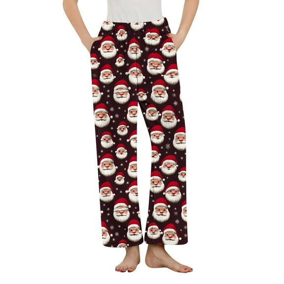 Lopecy-Sta Women's Pajamas Christmas Comfy Casual Pajama Pants with Pockets & Drawstring Warm Pajama Sleep Pants Fleece Sleepwear Bottom for Women