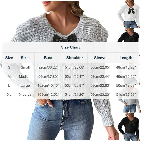 Lopecy-Sta Women's Peter Pan Collar Bow Cropped Sweater, Acrylic Long Sleeve Casual Knit Top Gray S