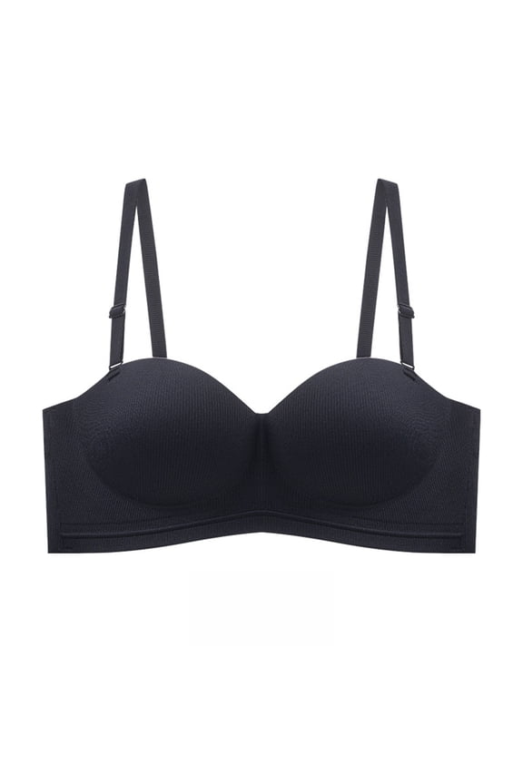 Women's Push Up Wireless Bra, Lightly Lined Ribbed Seamless Non-Slip Bandeau Bra with Convertible Straps, Invisible Comfortable Lingerie for Daily Wear
