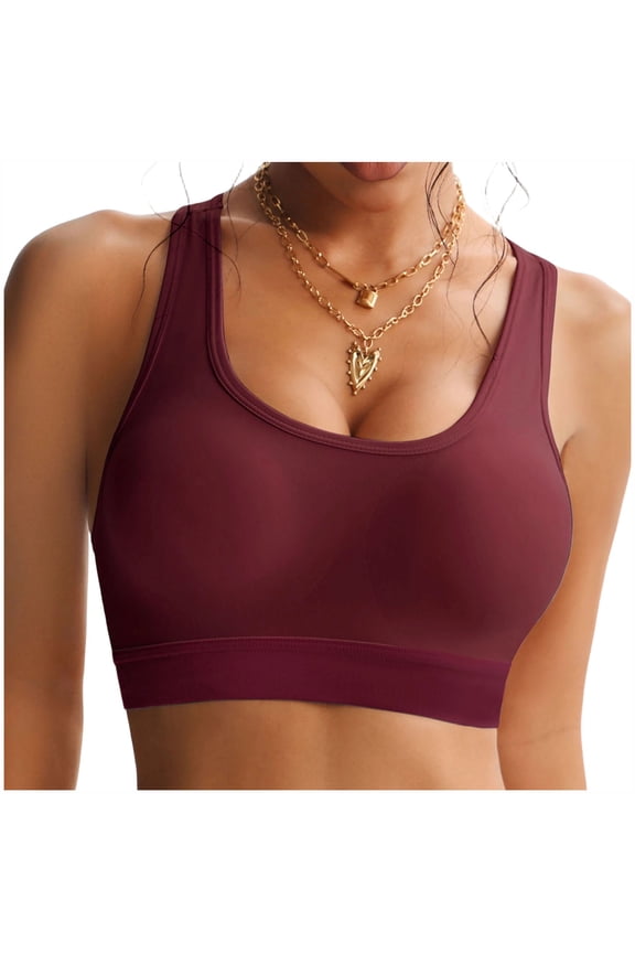 Women’s Racerback U-Neck Wide Strap Seamless Wireless Sports Bra Back Zip Closure Molded Support Cups Wire Free Sweat Wicking Workout Running Fitness Active Comfort Underwear