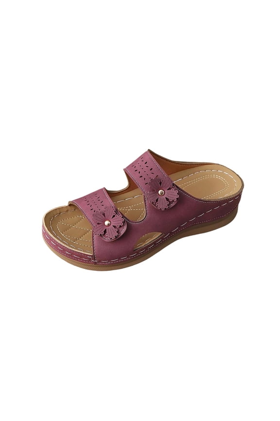 Women's Sandals Floral Cutout Slide Open Toe Double Strap Perforated Slip On Wedge Sandals Soft Faux Suede Comfort Arch Support Insole Casual Summer Sandals