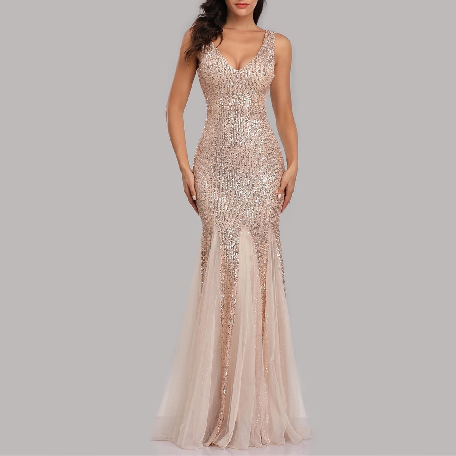 Lopecy-Sta Women's Sequins Slim Fit Fishtail Dress Evening Dress Dress ...
