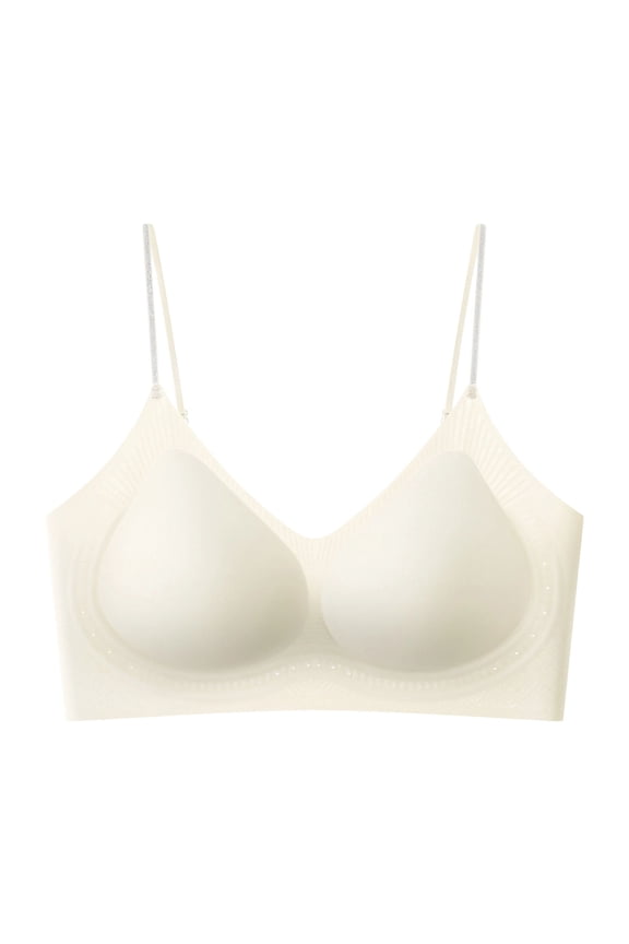 Women’s Shiny Sparkle Thin Strap Deep V Seamless Bra Nylon Spandex Wire Free Large Molded Pads Soft Light Support Invisible Layering Comfort Bralette for Daily Dress Casual Wear