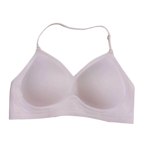 Lopecy-Sta Women’s Single Halter Thin Strap V-Neck Seamless Wireless Bra One Piece Moulded Cups Wire Free Gentle Natural Lift Invisible Camisole Layering Sleepwear Comfort Underwear