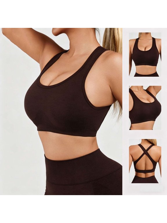 Women’s Sports Bra Racerback Front Cutout Seamless Workout Crop Top Removable Padded Comfort Bra Soft Stretch for Yoga Gym Daily Wear