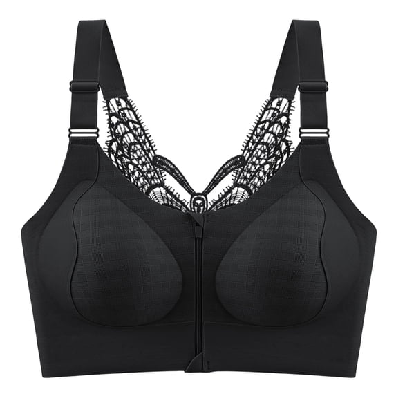 Lopecy-Sta Womens Bras Front Zip Closure Comfort Bra Adjustable Wide Straps Removable Pads Wirefree Full Support
