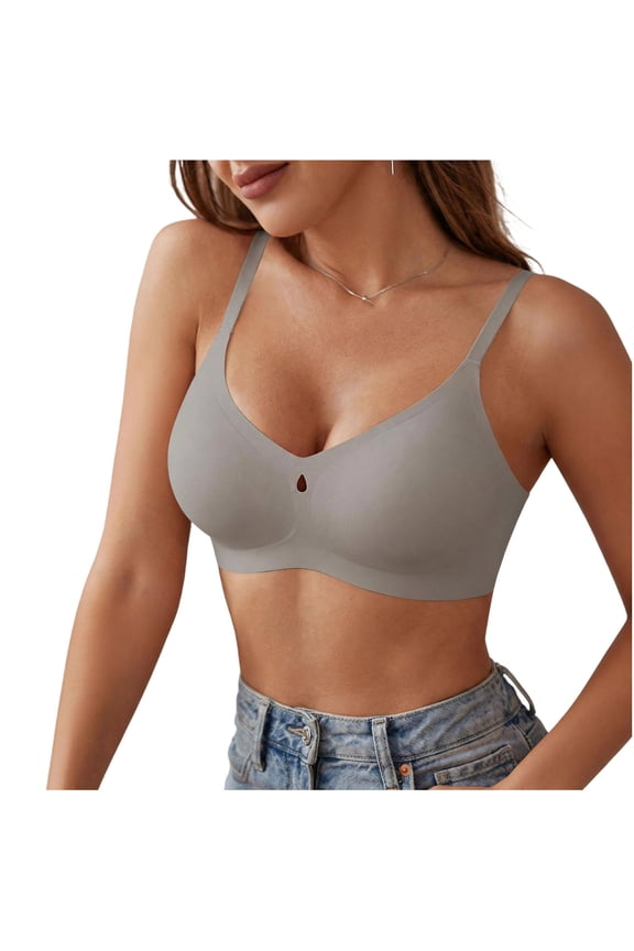 Womens Bras Seamless Keyhole Detail Bra With Adjustable Thin Straps Removable Pads Wirefree Support