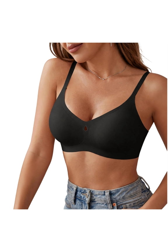 Womens Bras Seamless Keyhole Detail Bra With Adjustable Thin Straps Removable Pads Wirefree Support