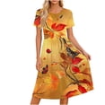 thumbnail image 1 of Lopecy-Sta Womens Dresses Short Sleeve Round Neck Autumn Print A Line Midi Dress Casual Summer Beach Vacation Party Dress, 1 of 6