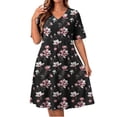 thumbnail image 1 of Lopecy-Sta Womens Dresses Short Sleeve V Neck Floral Print A Line Midi Dress Casual Summer Beach Vacation Party Dress, 1 of 8