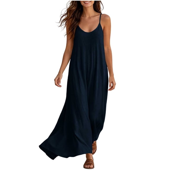 Lopecy-Sta Womens Dresses Sleeveless Spaghetti Strap V Neck Linen Maxi Dress Casual Boho Summer Beach Vacation Dress