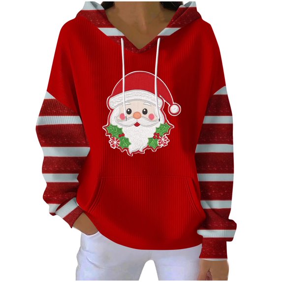 Lopecy-Sta Womens Hoodies Christmas Gift for Women Graphic Long Sleeve Round Neck Hoodies Top for Women Trendy
