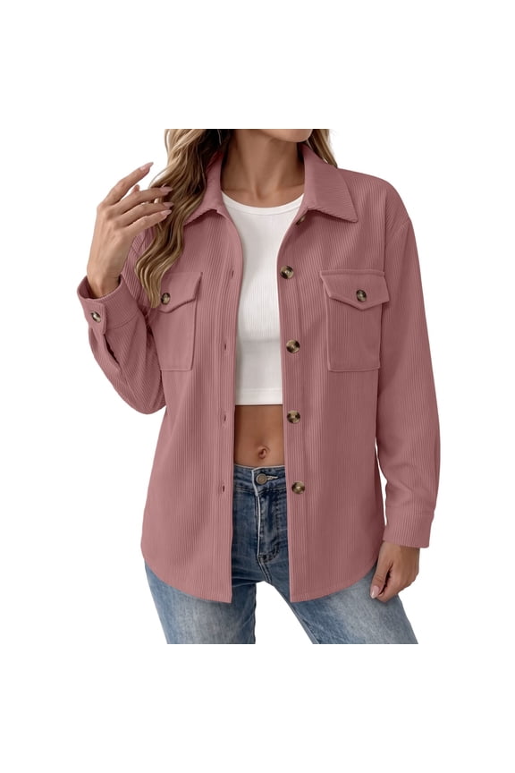Womens Jackets Straight Long Sleeve Button Up Classic Lapel Collar Pocket Outerwear Coat