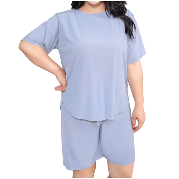 Lopecy-Sta Womens Pajama Sets 2 Piece Crew Neck Short Sleeve Top And Bermuda Shorts Casual Loungewear Sleepwear Set