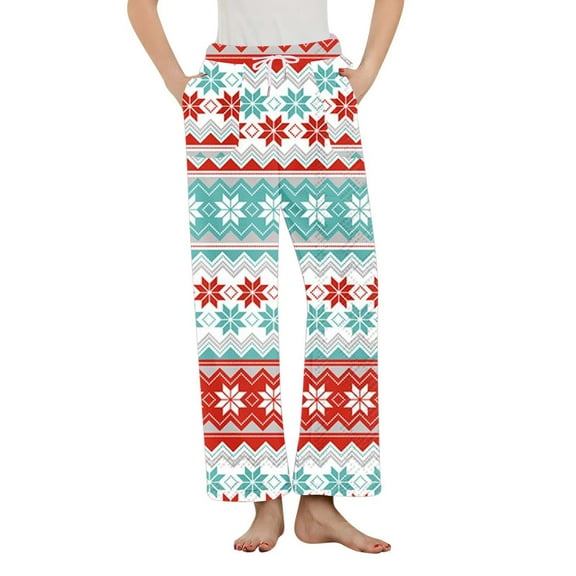 Lopecy-Sta Womens Sleep Pants Christmas Print Drawstring Pajamas Warm Fleece Comfy Wide Leg Yoga Pants with Pockets Lounge Pants for Women